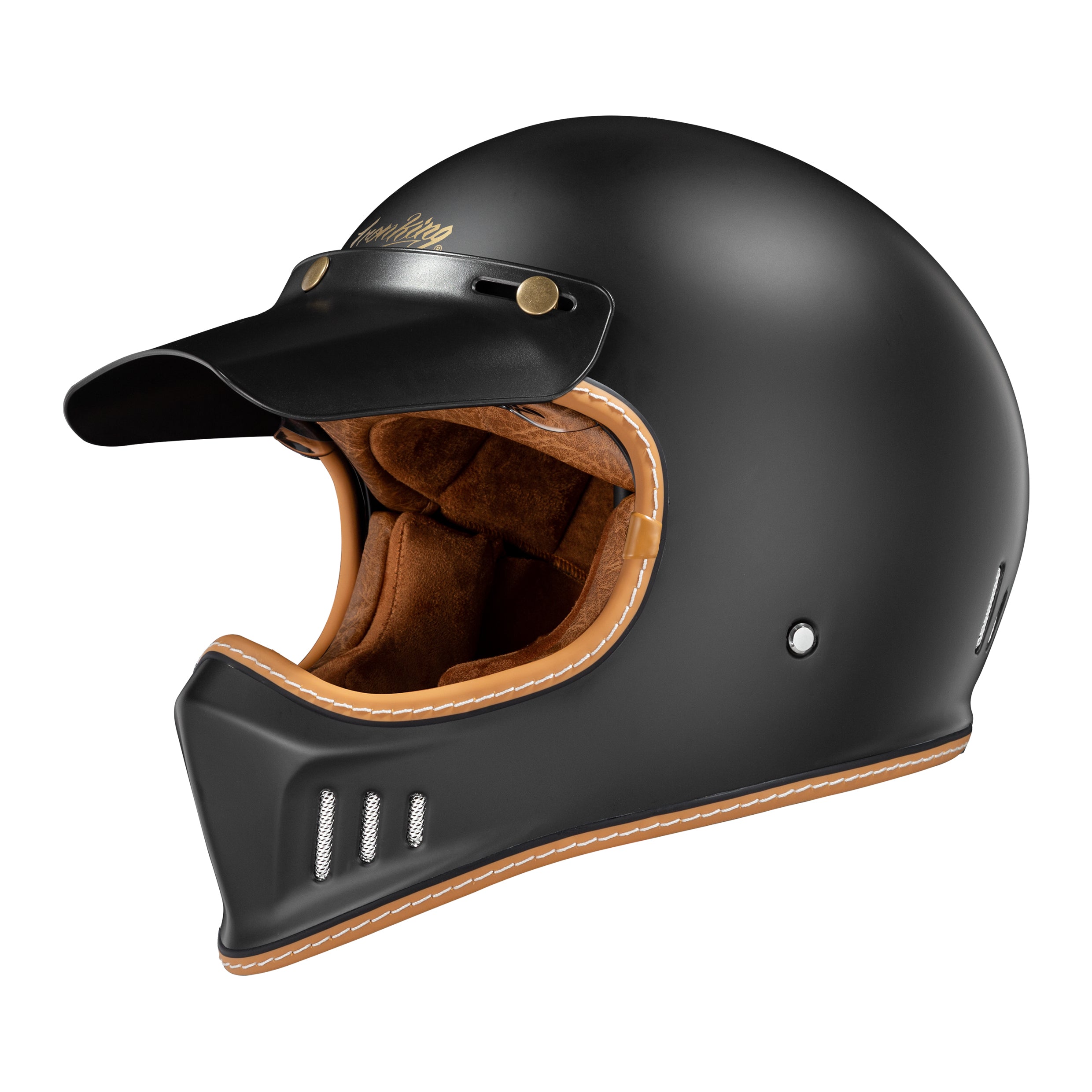 Ironking Helmet Glossy Full Face Retro Helmet - Matte Black Fiberglass Lightweight