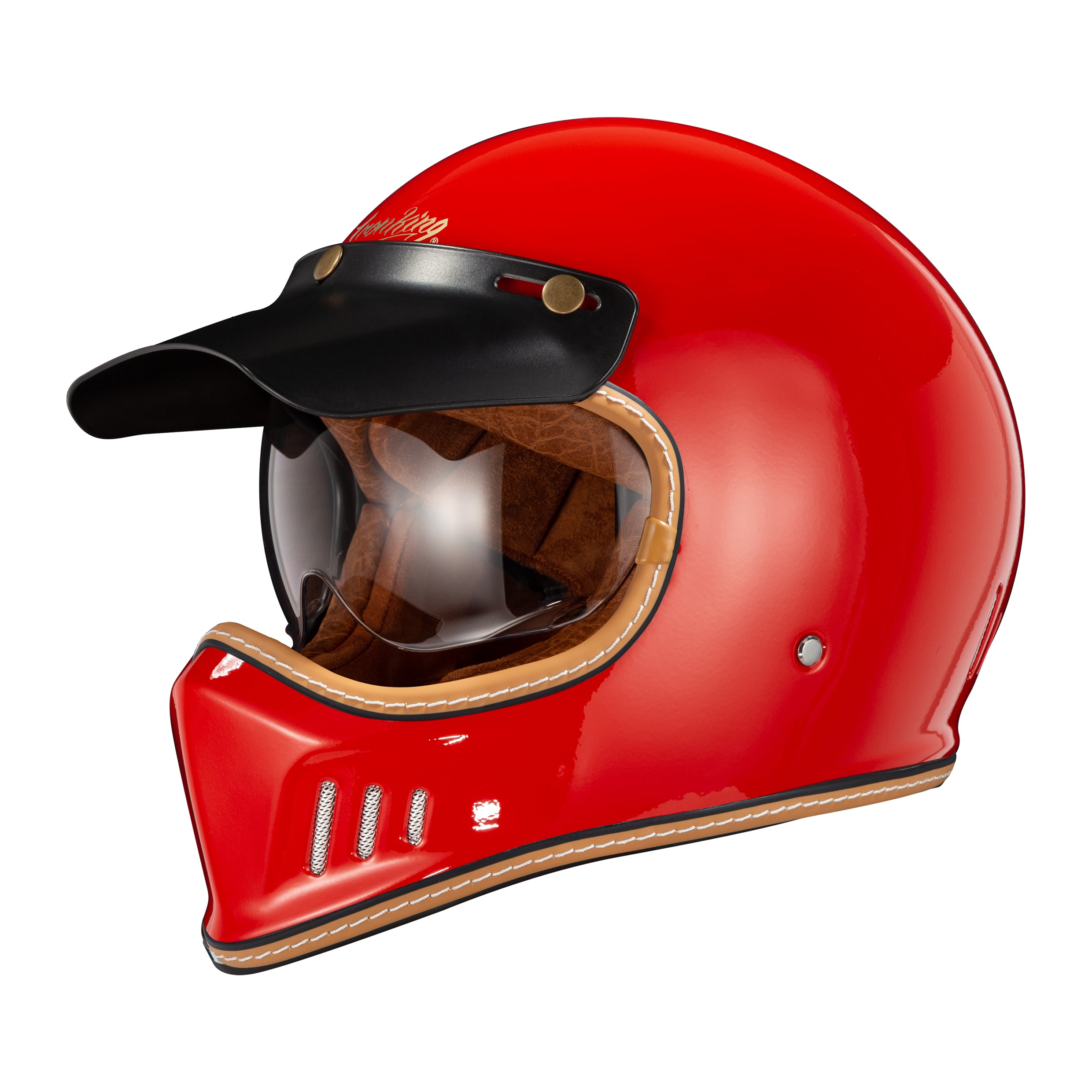 Ironking Helmet Lightweight Retro Full Face Helmet - Red Fiberglass Gloss Finish