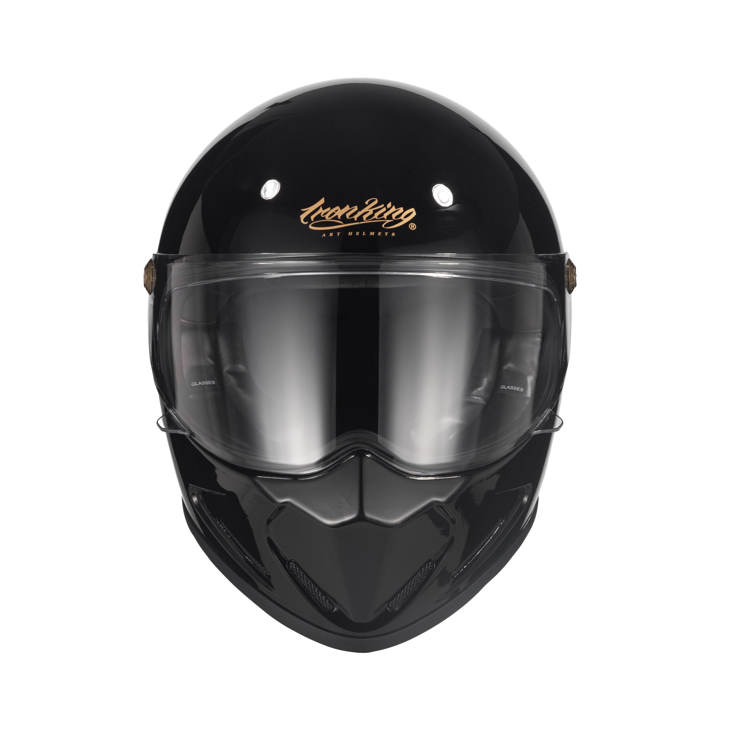 Ironking Helmet Retro Full Face Helmet - Lightweight Gloss Black Fiberglass, 5 Visor Choices