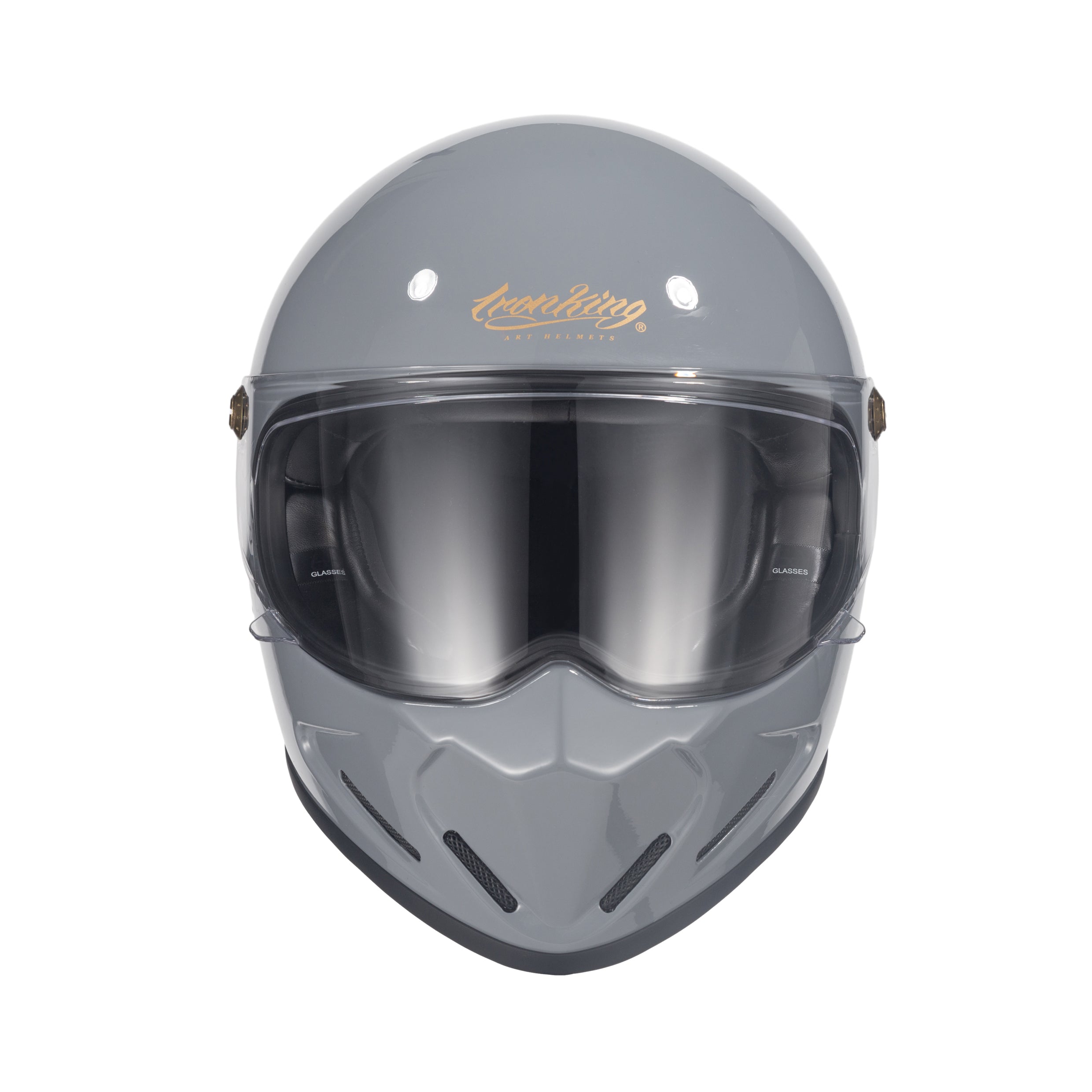 Ironking Helmet Lightweight Retro Full Face Helmet - Gloss Cement Gray Fiberglass, 5 Visor Options