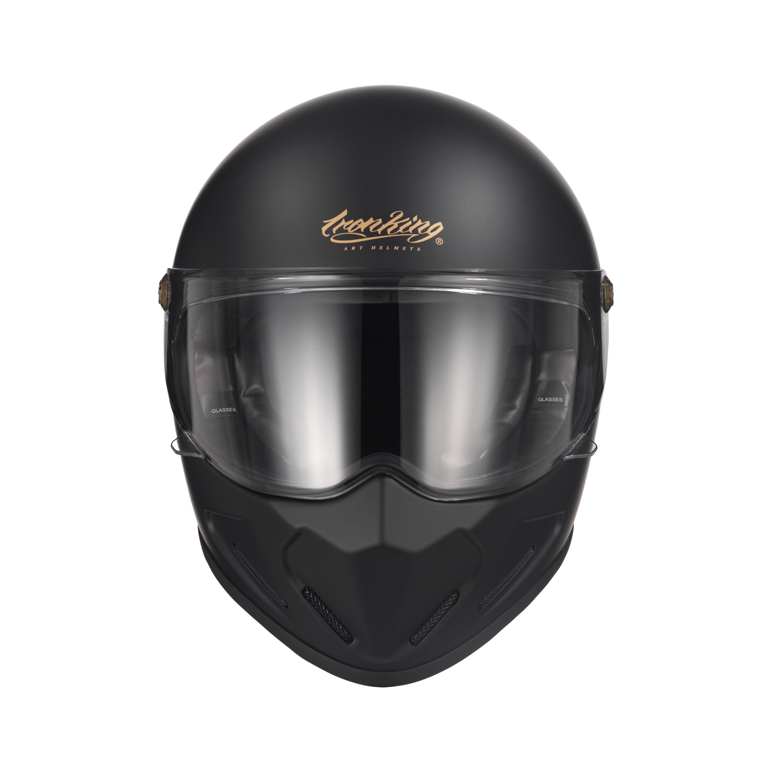 Ironking Helmet Lightweight Retro Full Face Helmet - Matte Black Fiberglass, 5 Visor Choices