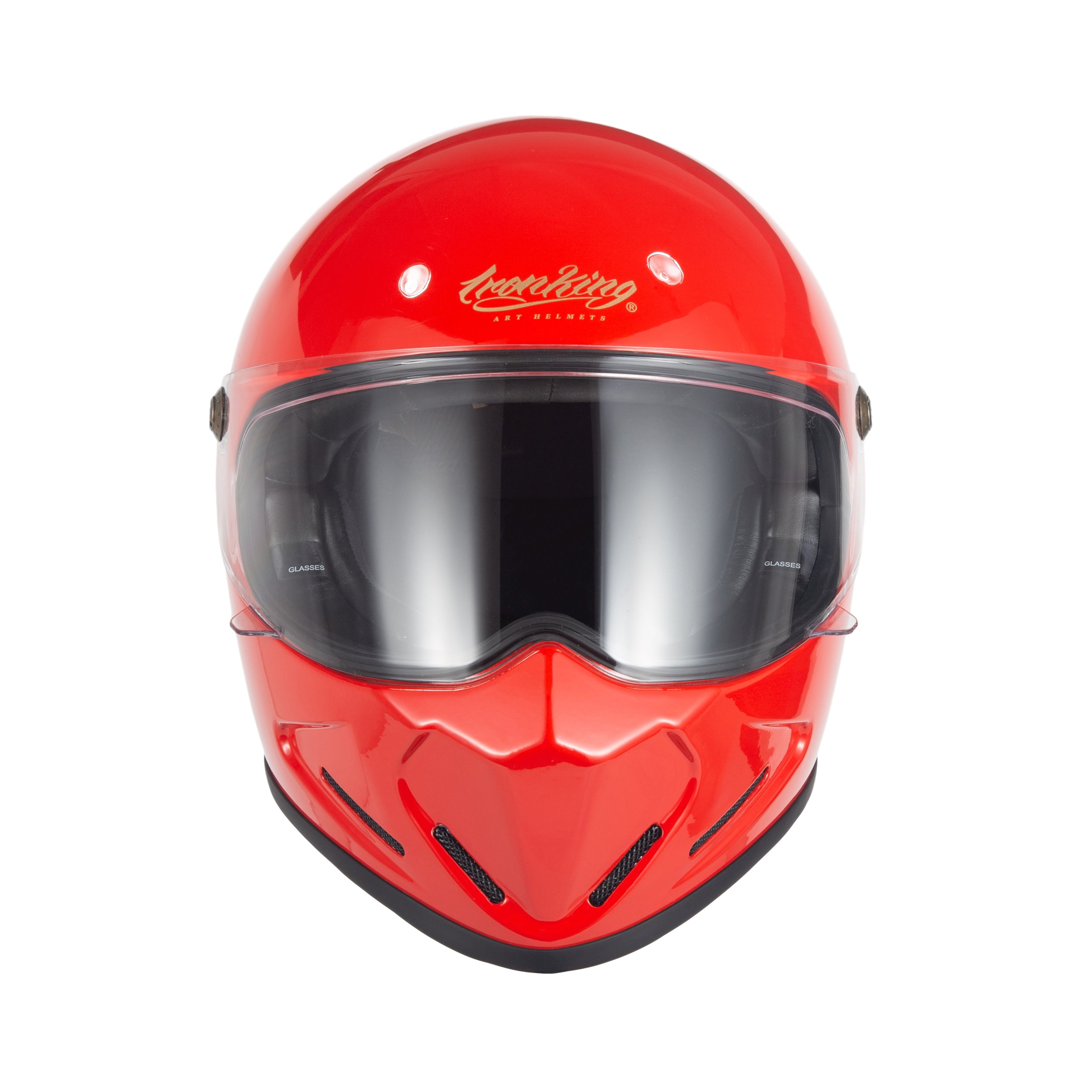 Ironking Helmet Retro Full Face Helmet - Lightweight Gloss Red Fiberglass, 5 Visor Options