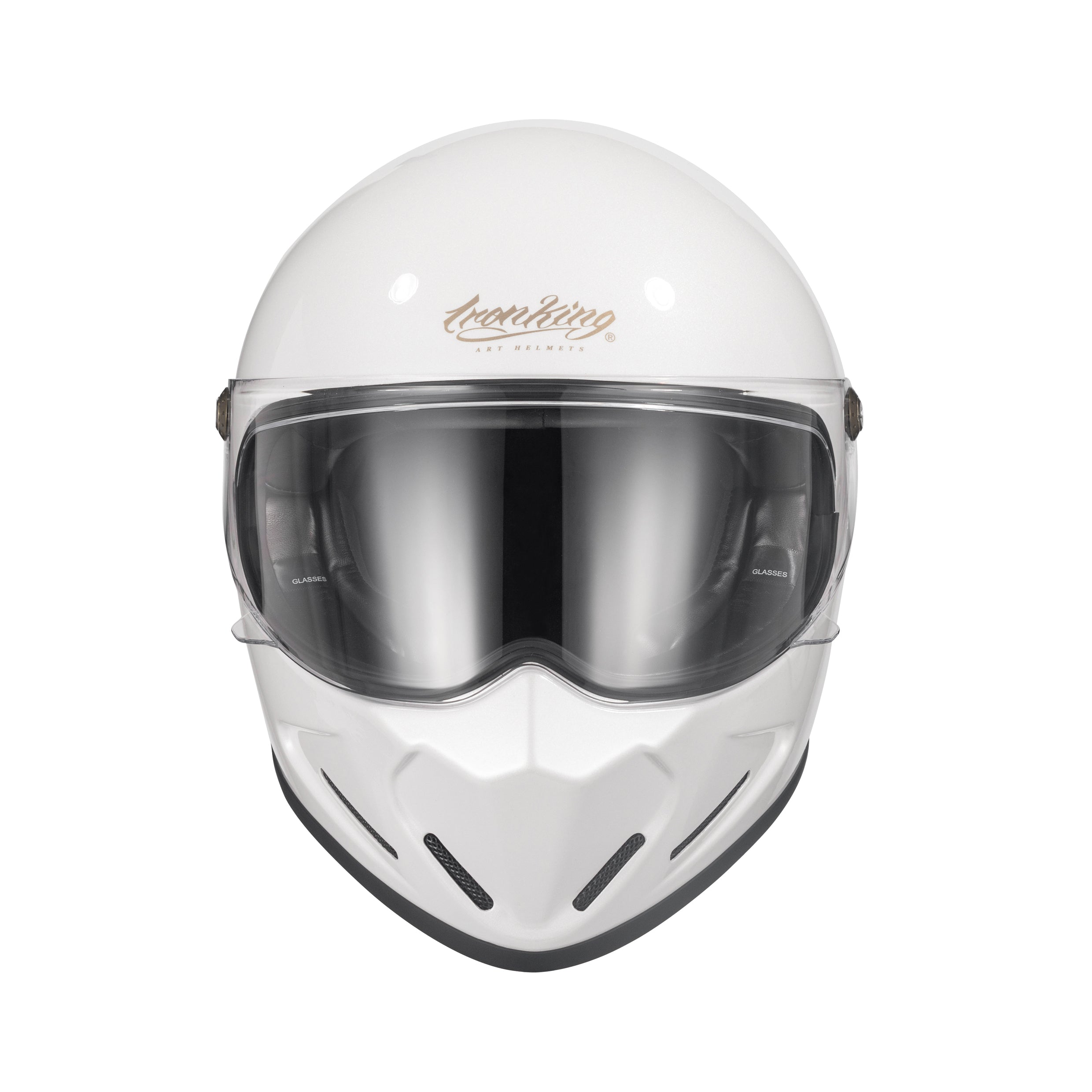 Ironking Helmet Retro Full Face Helmet - Lightweight Gloss White Fiberglass, 5 Visor Choices