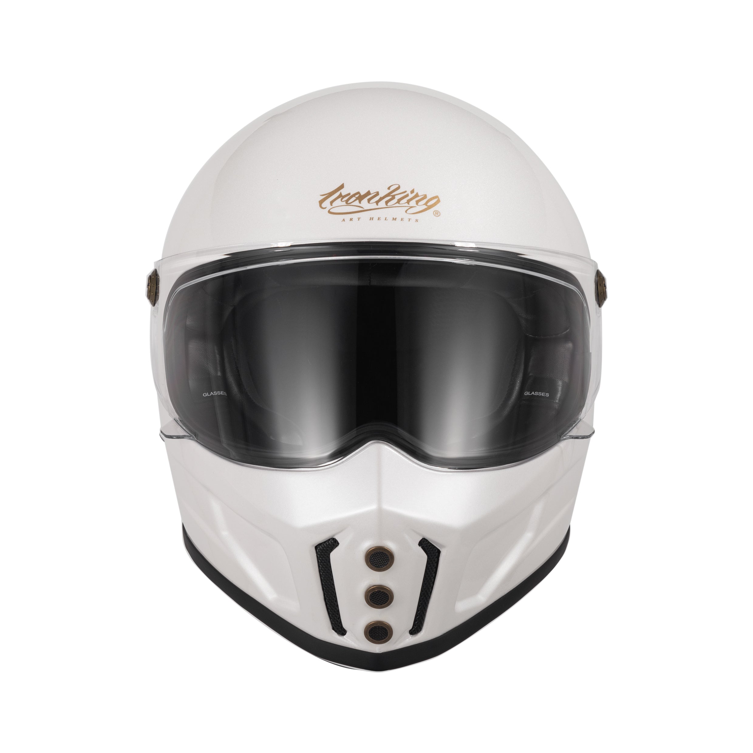 Ironking Helmet Retro Full Face Helmet - Lightweight Gloss White Fiberglass with 5 Visor Options