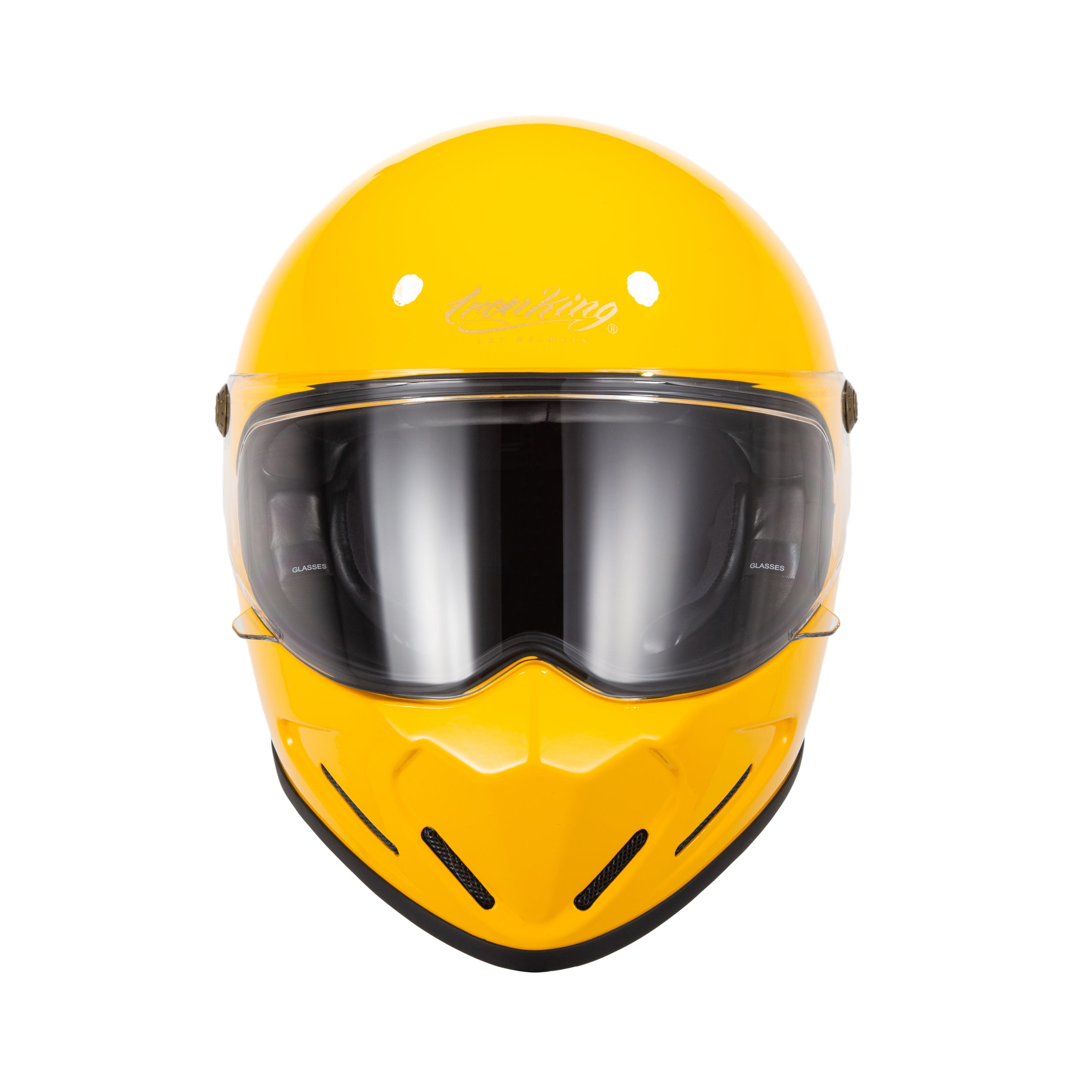 Ironking Helmet Full Face Retro Helmet - Gloss Yellow Fiberglass Lightweight, 5 Visor Options