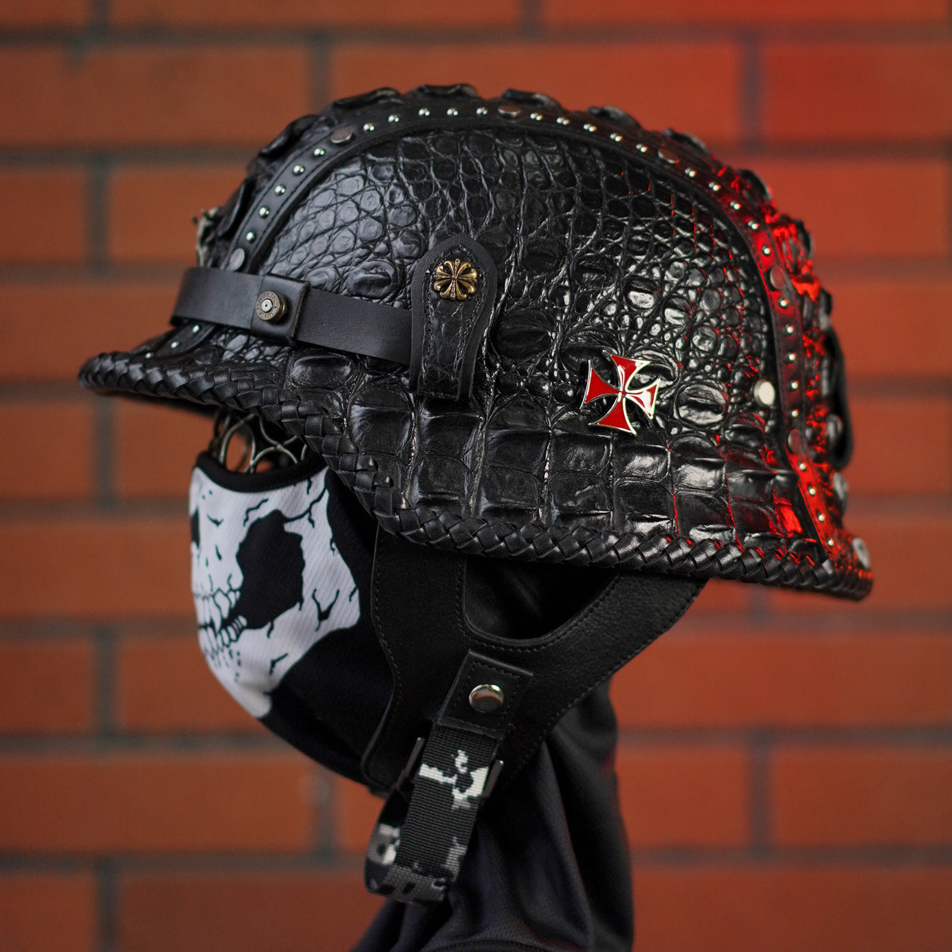 Ironking Helmet Premium Custom M35 German Military Helmet - Carbon Fiber and Crocodile Leather