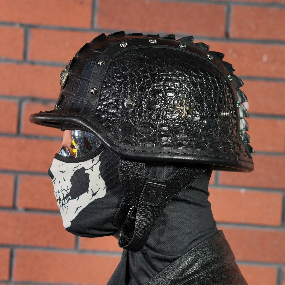 Ironking Helmet M35 German Military Helmet - Carbon Fiber Shell and Handcrafted Crocodile Leather