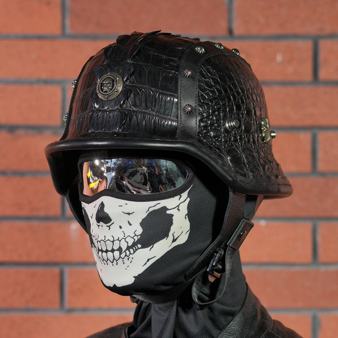 Ironking Helmet M35 German Military Helmet - Carbon Fiber Shell and Handcrafted Crocodile Leather