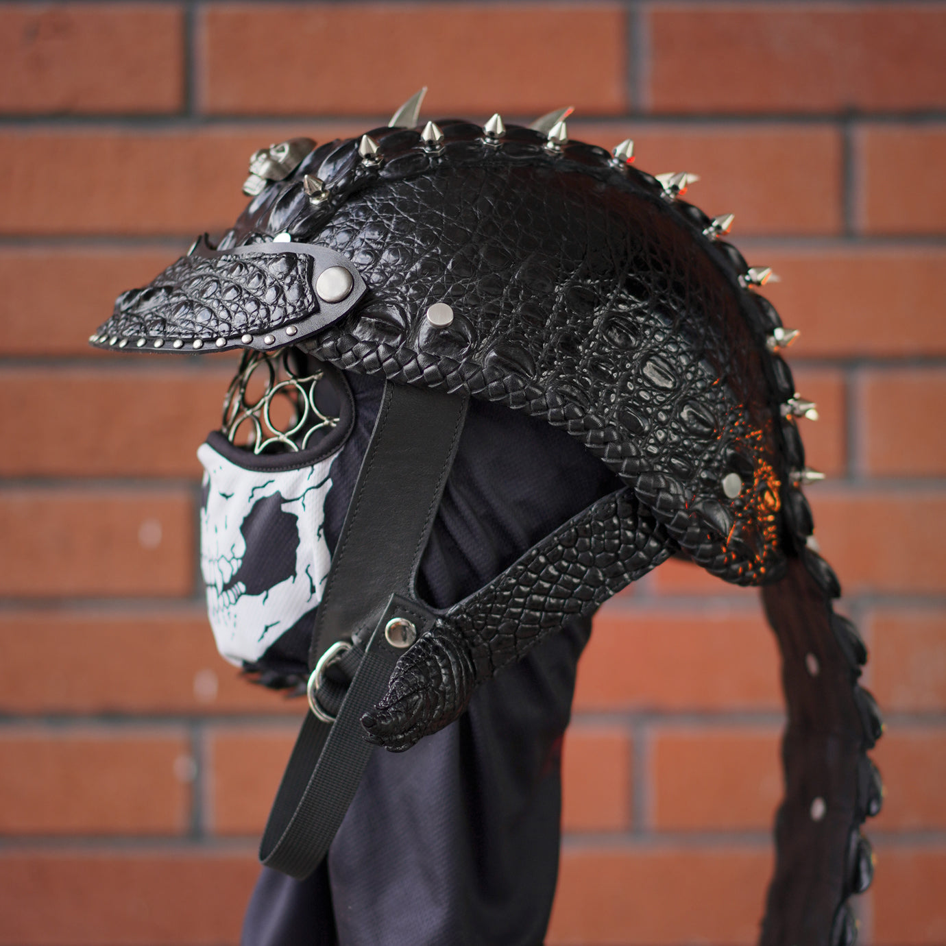 Ironking Helmet Decorative 1/2 Half Helmet - Fiberglass Shell and Handcrafted Alligator Leather