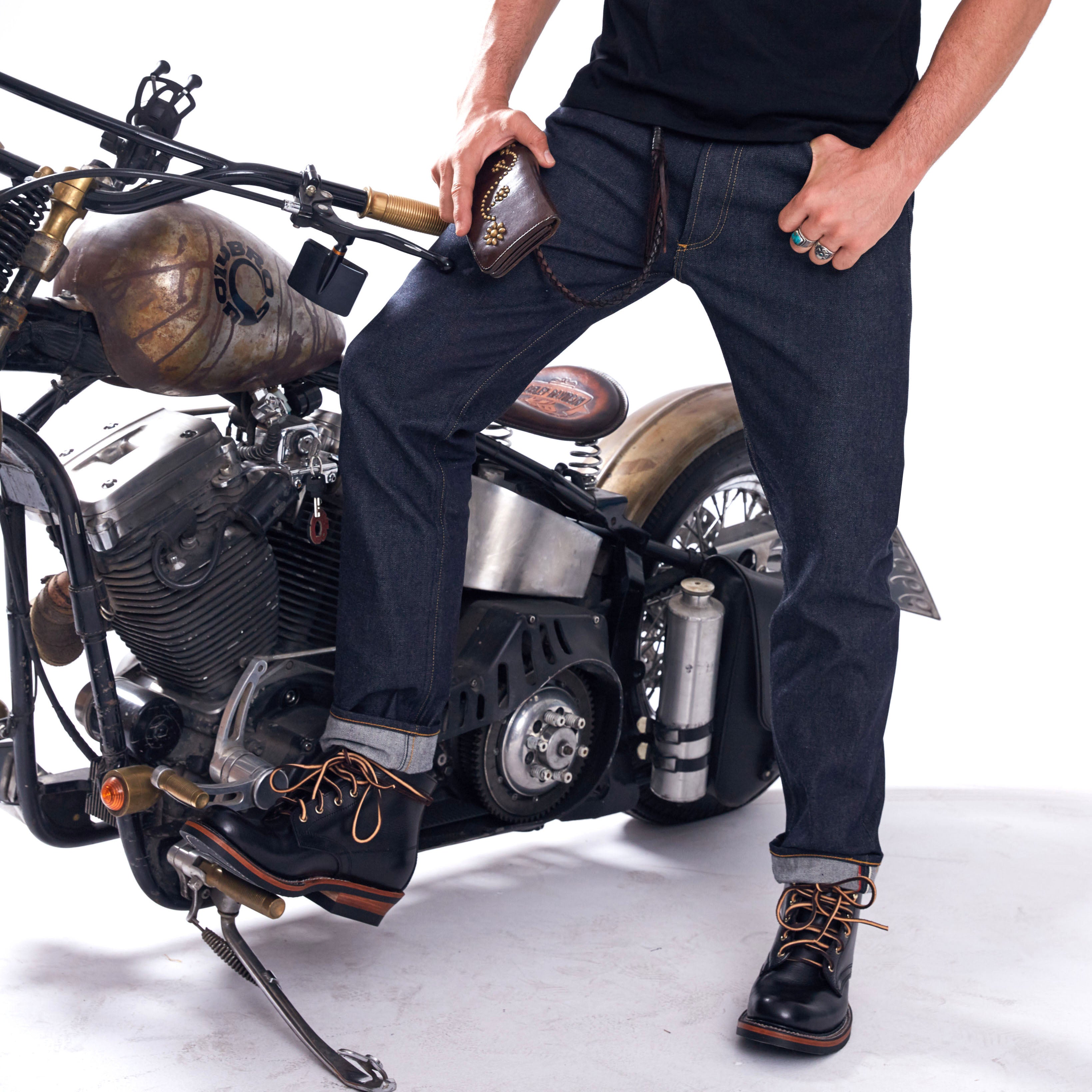 Retro Motorcycle Pants - Denim Selvedge Black Cloth