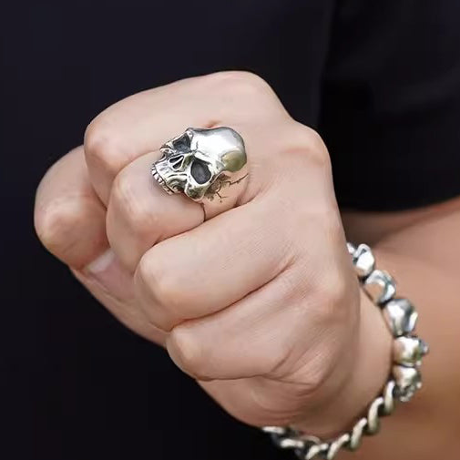 Custom Vintage 925 Silver Skull Ring - Handcrafted for Motorcycle Enthusiasts