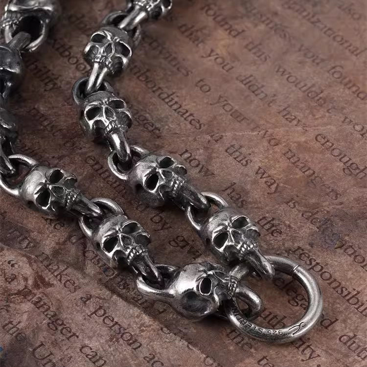 Vintage 925 Silver Skull Necklace - Handcrafted Antique Style for Harley-Davidson Bikers