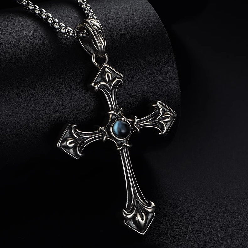 BikerStore Sterling Silver Cross Pendant Necklace for Harley Riders