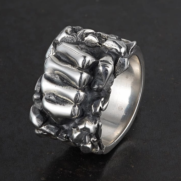 Vintage Style 925 Silver Fist Ring - Custom Handmade Motorcycle Jewelry