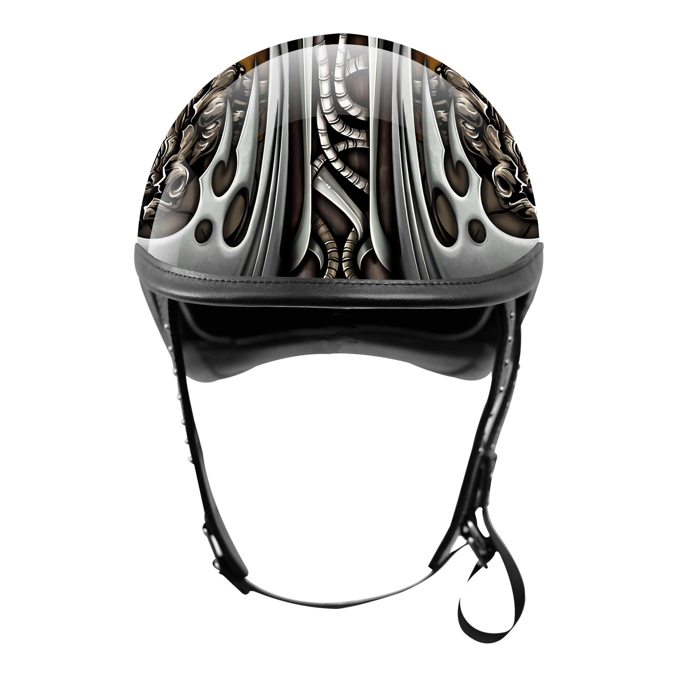 BikerStore Painted Carbon Fiber Half Helmet with Leather Trim for Harley Motorcycle Bikers