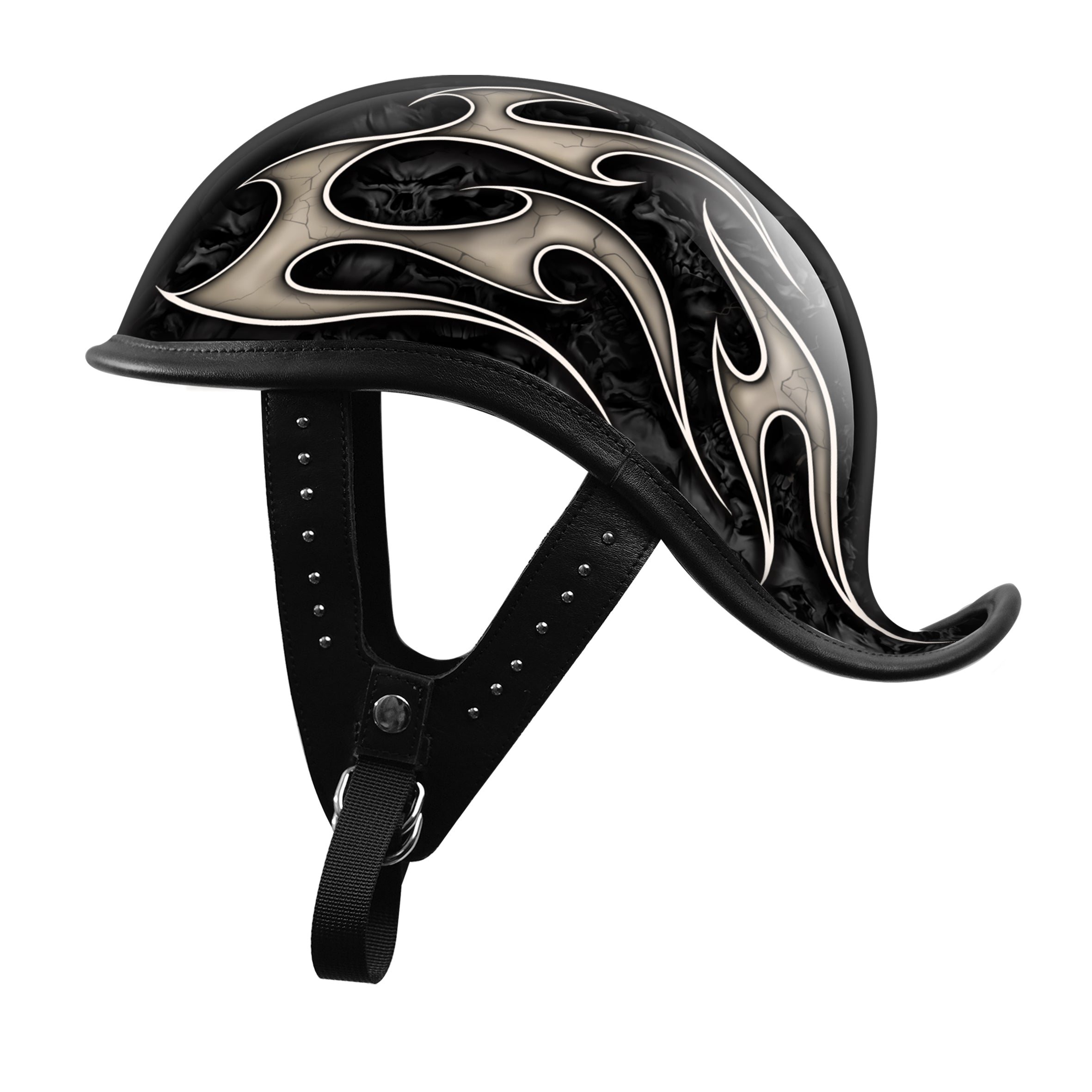 BikerStore Handcrafted Carbon Fiber Half Helmet with Leather Trim for Retro Harley Riders