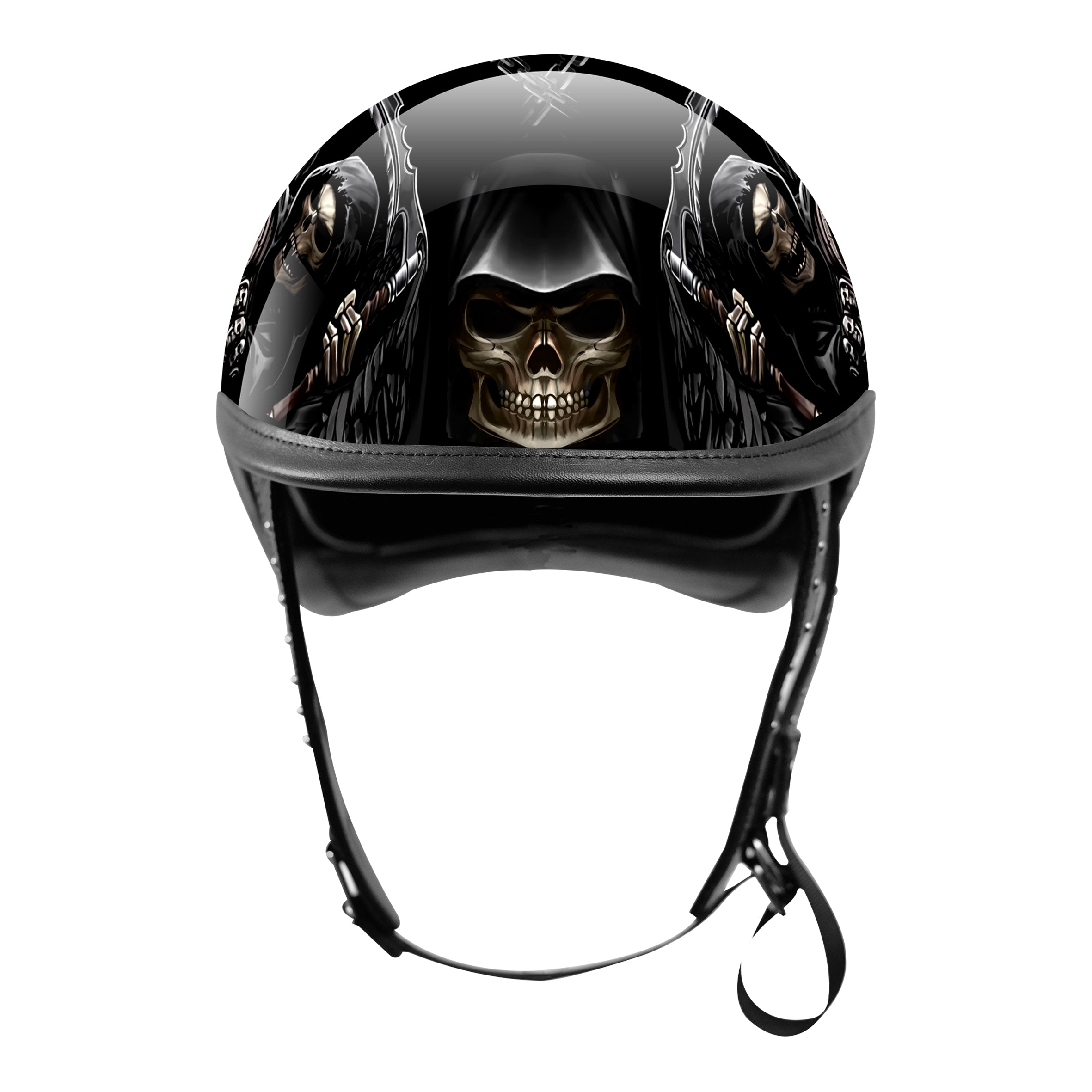 BikerStore Painted Carbon Fiber Half Helmet with Leather Trim for Retro Harley Bikers