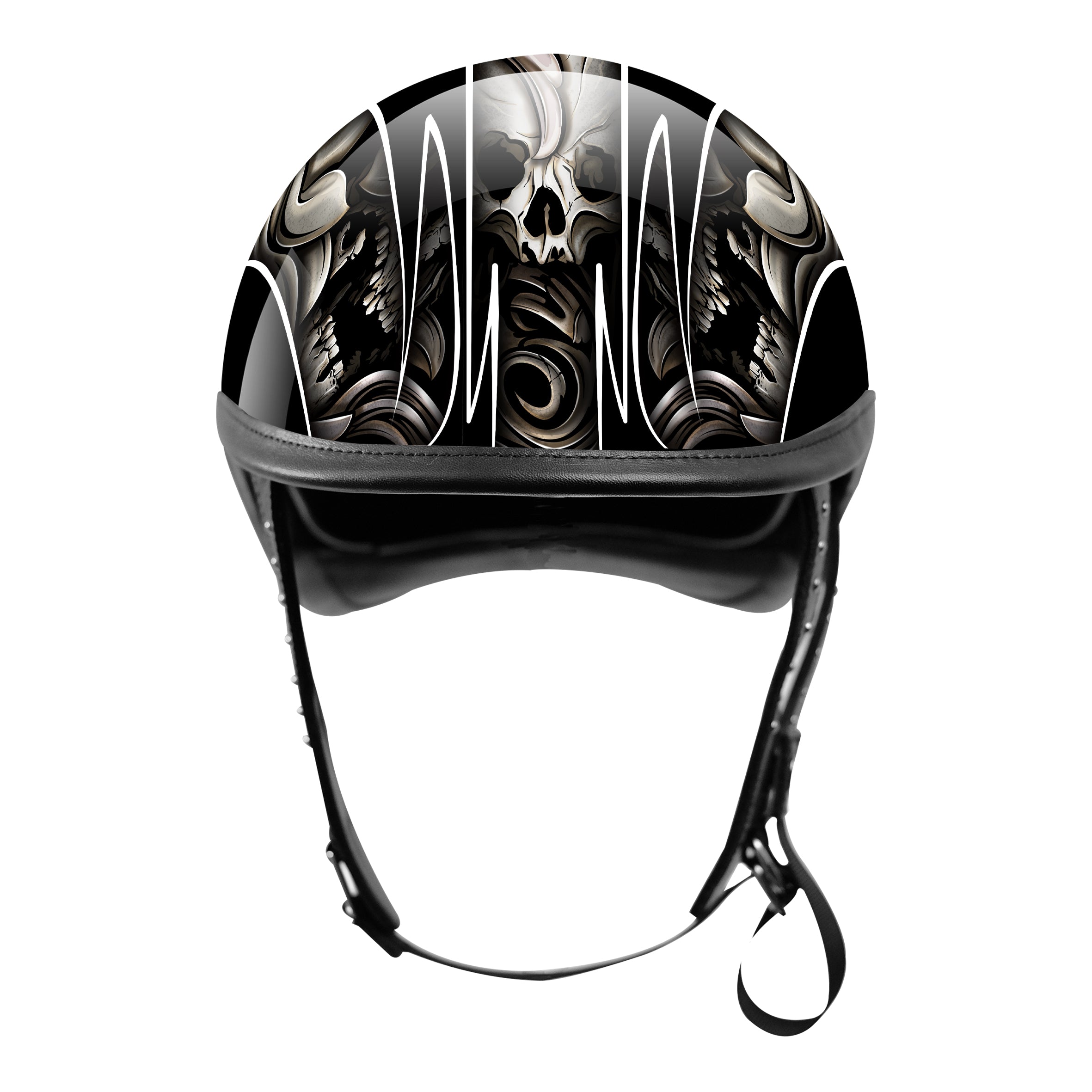 BikerStore Custom Painted Carbon Fiber Half Motorcycle Helmet with Leather Trim for Harley Riders