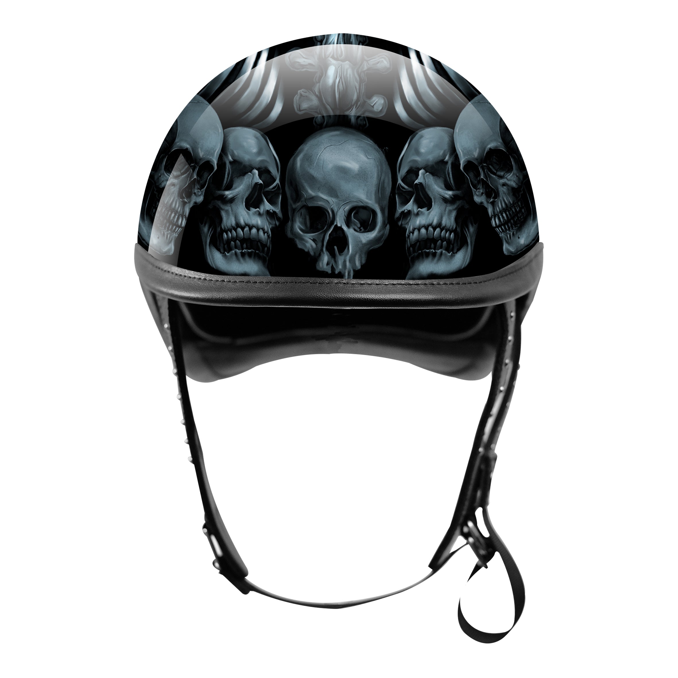 BikerStore Custom Painted Carbon Fiber Half Motorcycle Helmet with Leather Trim for Harley Riders