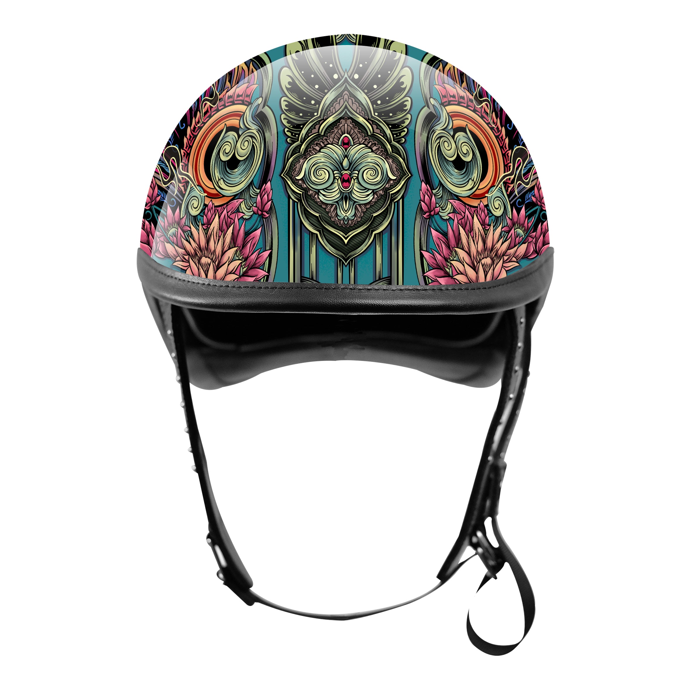 BikerStore Painted Carbon Fiber Half Helmet with Leather Trim for Retro Motorcycle Riders