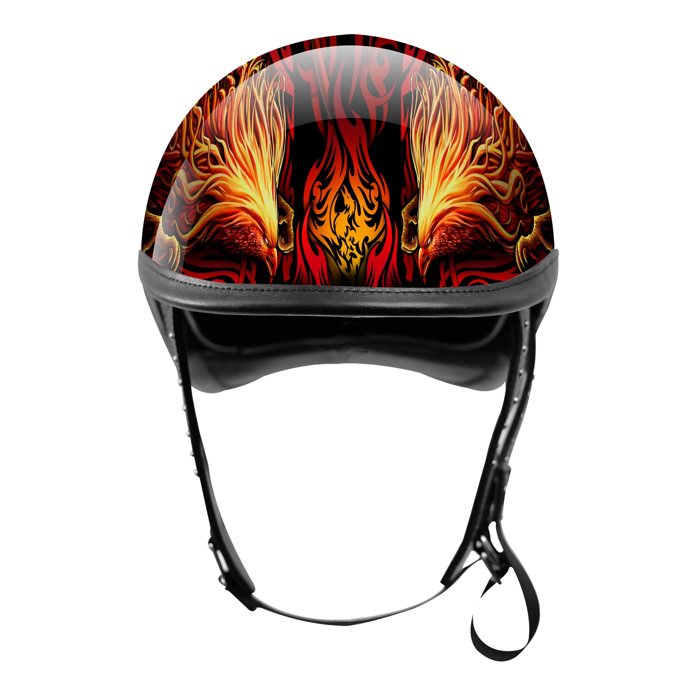 BikerStore Custom Painted Carbon Fiber Half Motorcycle Helmet with Leather Trim for Retro Bikers