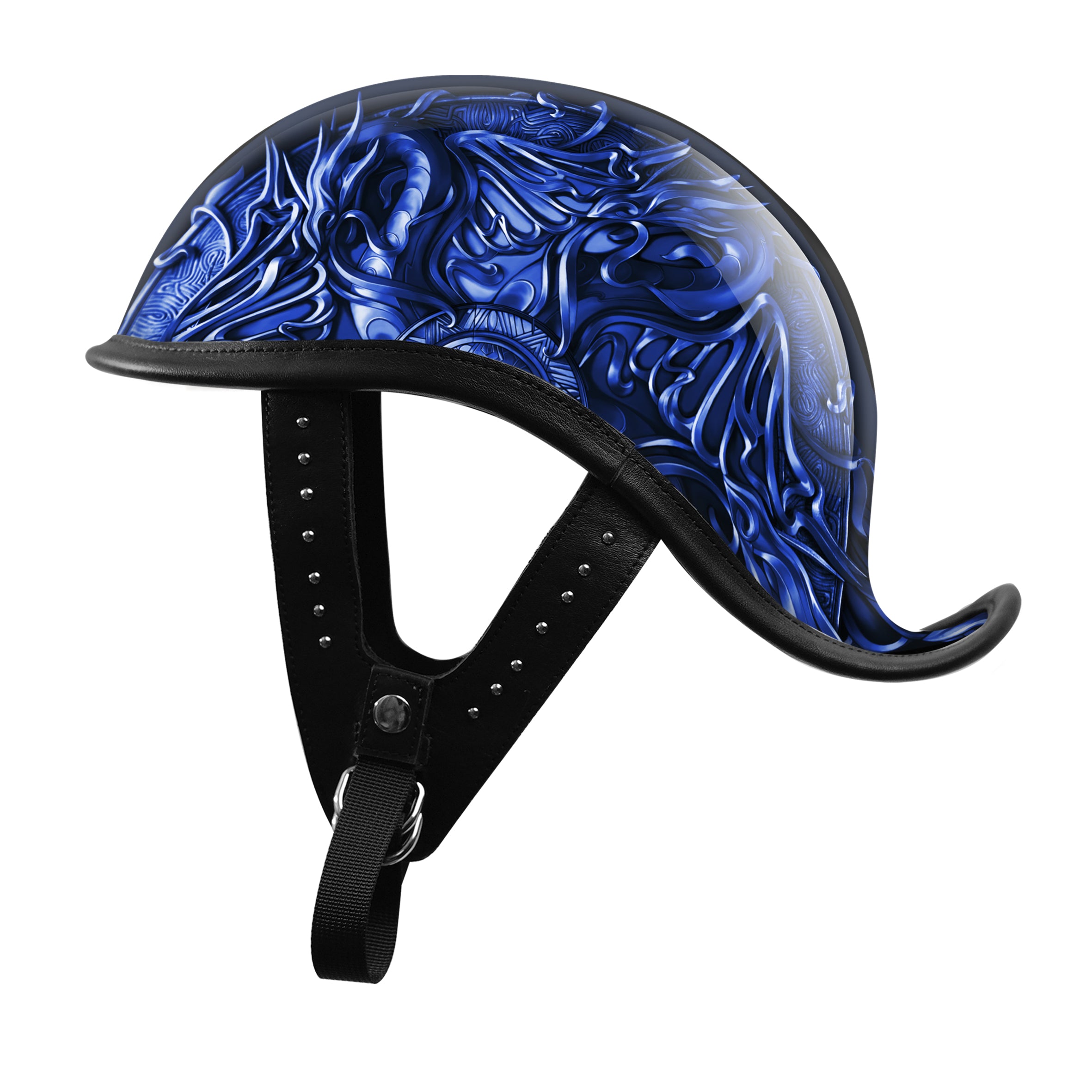 BikerStore Handcrafted Carbon Fiber Half Helmet with Leather Trim for Retro Harley Bikers