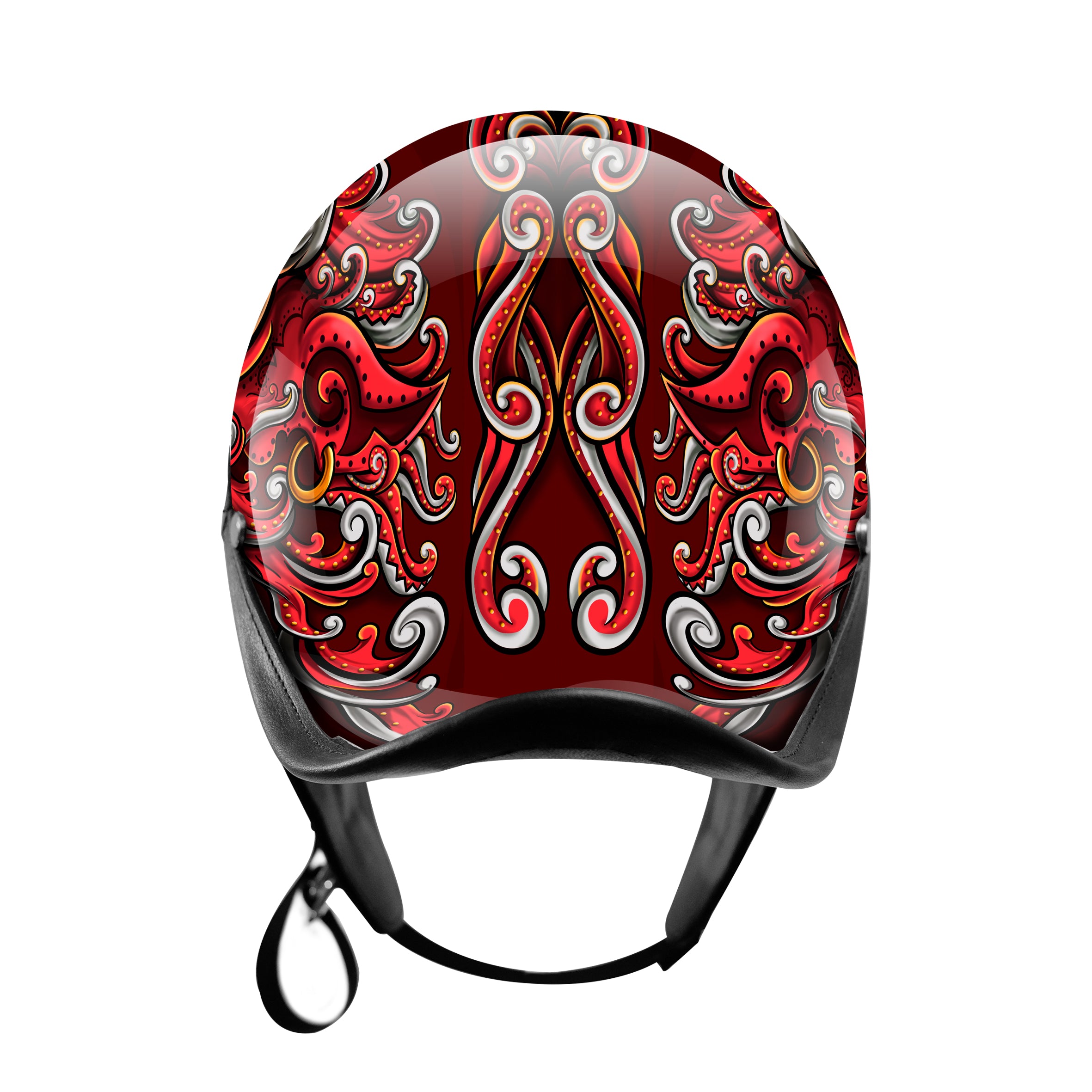 BikerStore Painted Carbon Fiber Half Helmet with Leather Trim for Harley Retro Riders