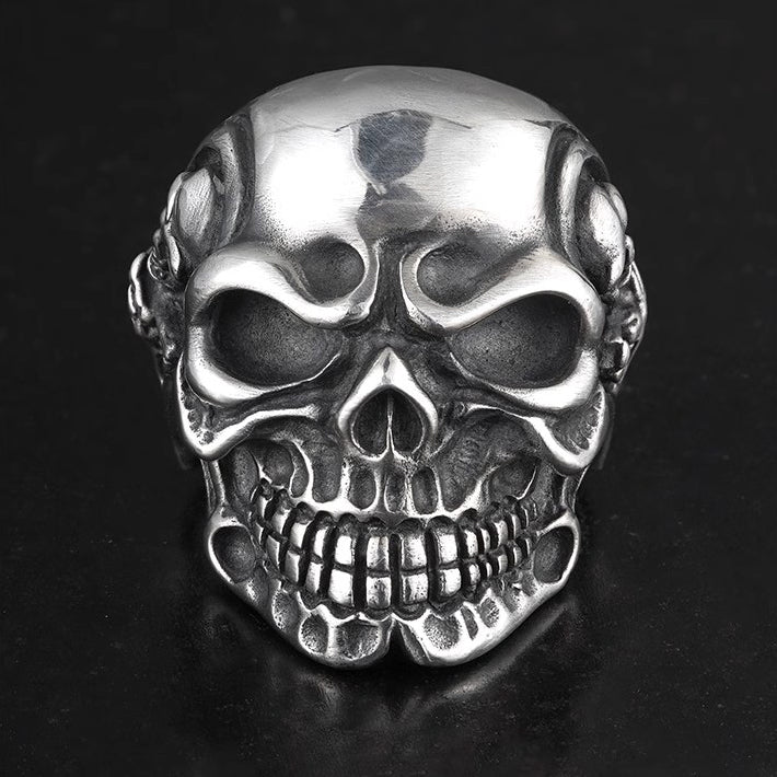 Vintage Style Handcrafted 925 Silver Skull Ring - Motorcycle Vintage Style Handcrafted 925 Silver Skull Ring - Motorcycle