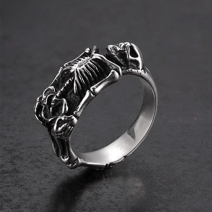 Vintage Style 925 Silver Skull Bone Ring - Custom Handmade Motorcycle Jewelry