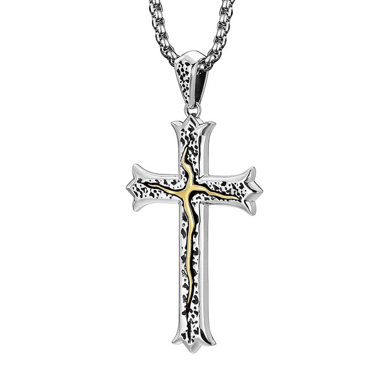 BikerStore Men's Sterling Silver & Brass Cross Necklace - Handcrafted for Harley Riders