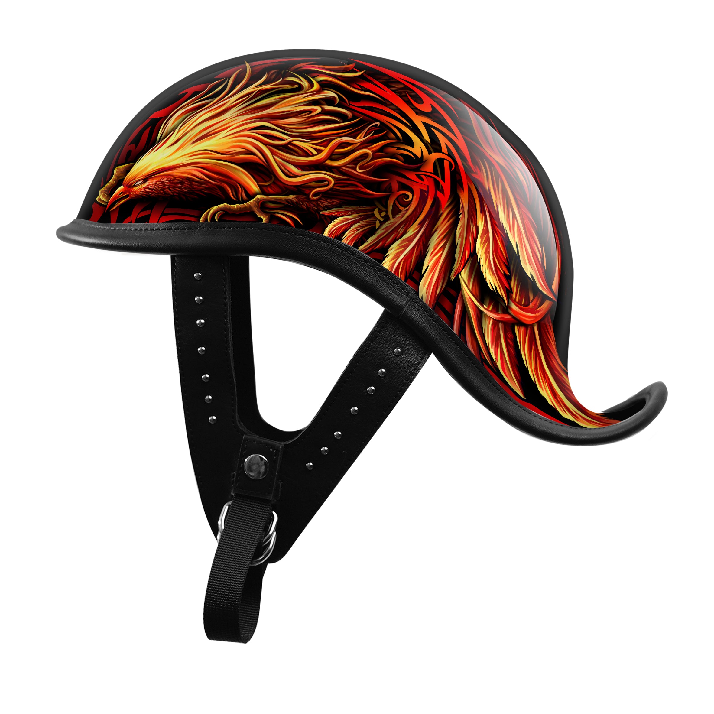 BikerStore Custom Painted Carbon Fiber Half Motorcycle Helmet with Leather Trim for Retro Bikers