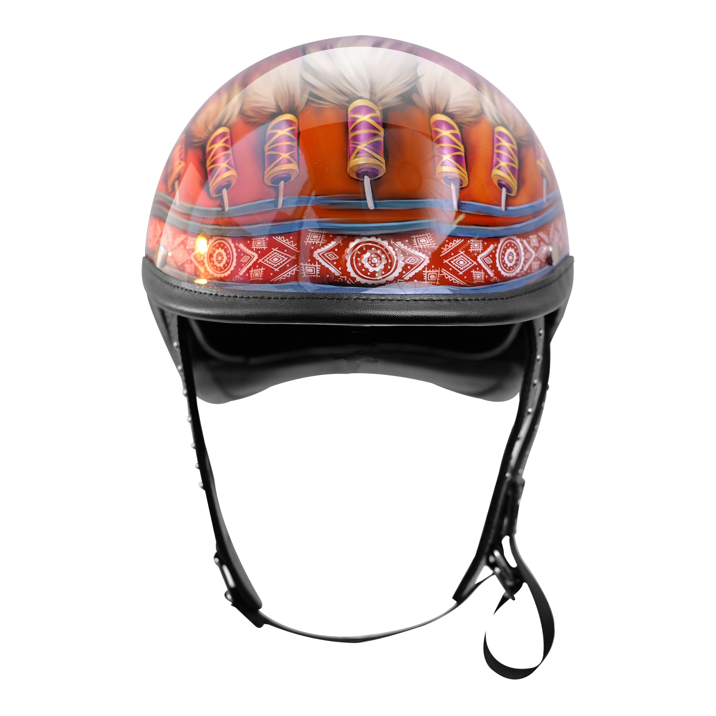 BikerStore Handcrafted Carbon Fiber Half Helmet with Leather Trim for Retro Harley Bikers