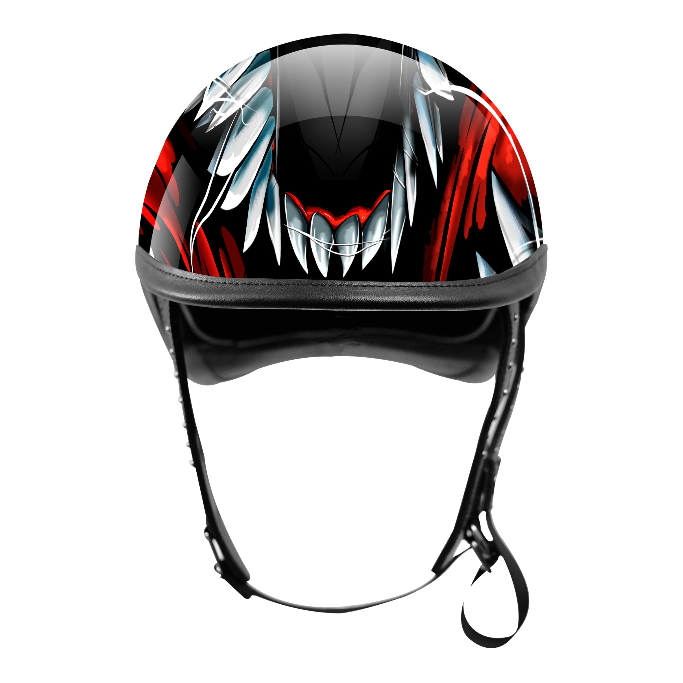 BikerStore Painted Carbon Fiber Half Helmet with Leather Trim for Harley Motorcycle Riders