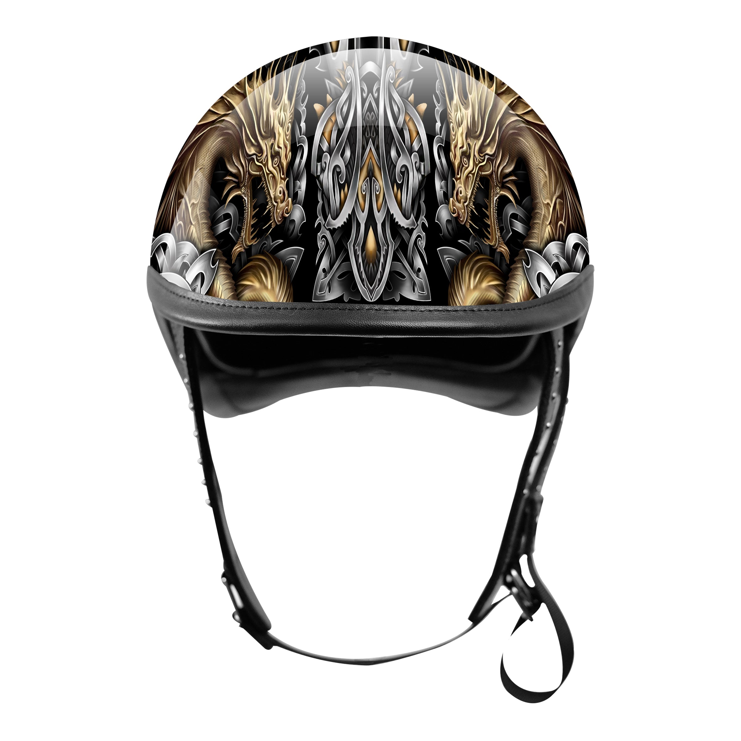 BikerStore Painted Carbon Fiber Half Helmet with Leather Trim for Retro Harley Riders