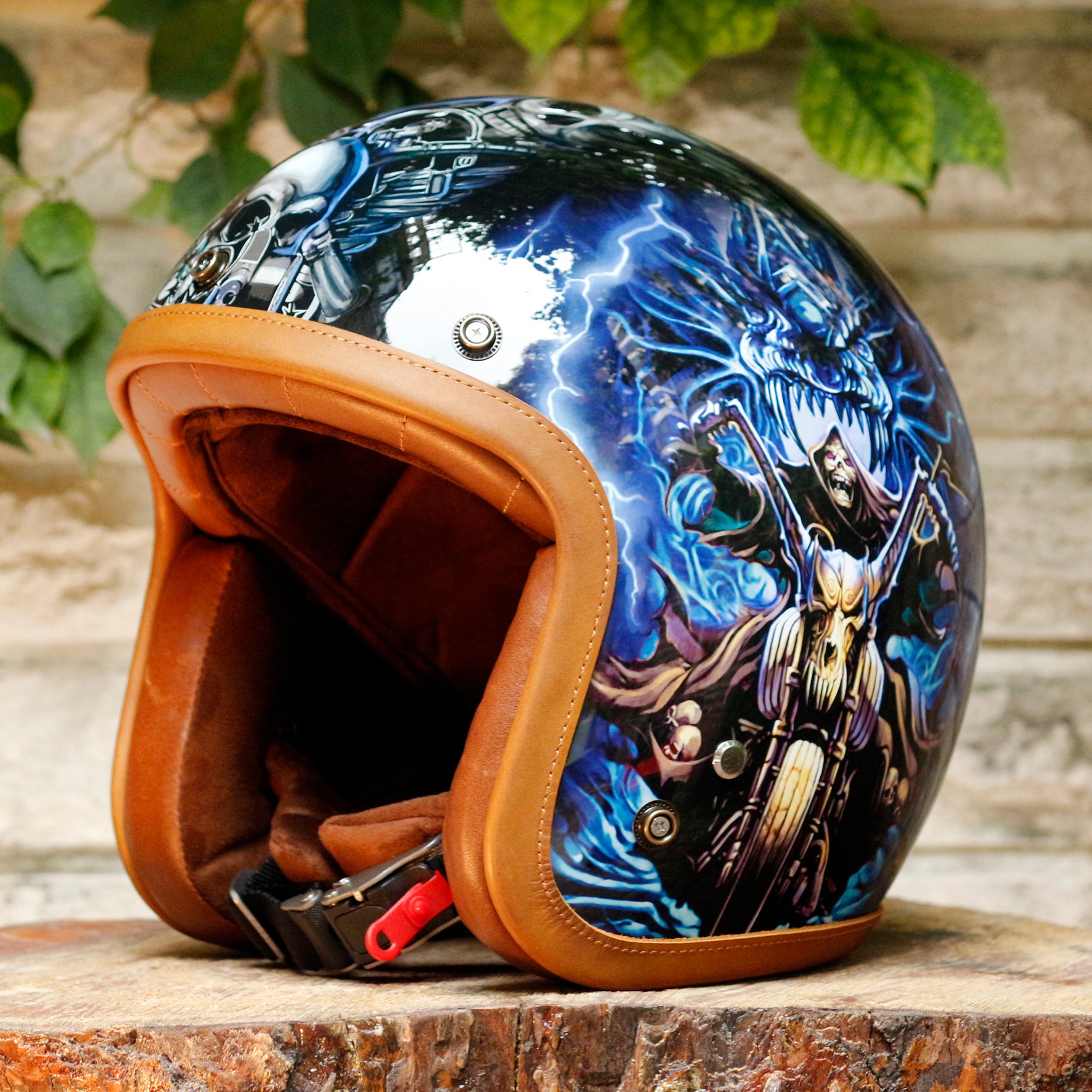 BikerStore-Ironking helmet: Custom Retro 3/4 Motorcycle Helmet in Fiberglass Shell