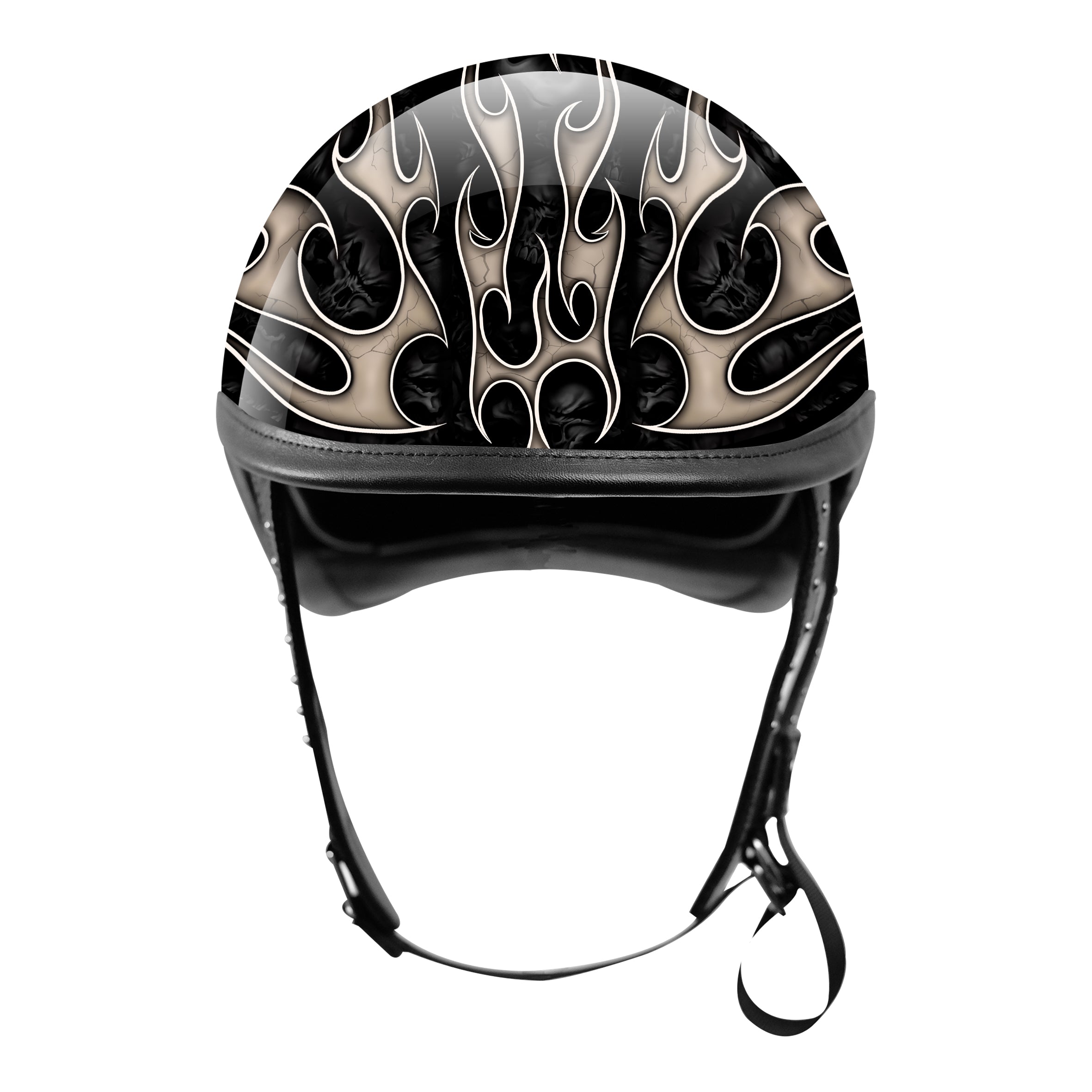 BikerStore Handcrafted Carbon Fiber Half Helmet with Leather Trim for Retro Harley Riders