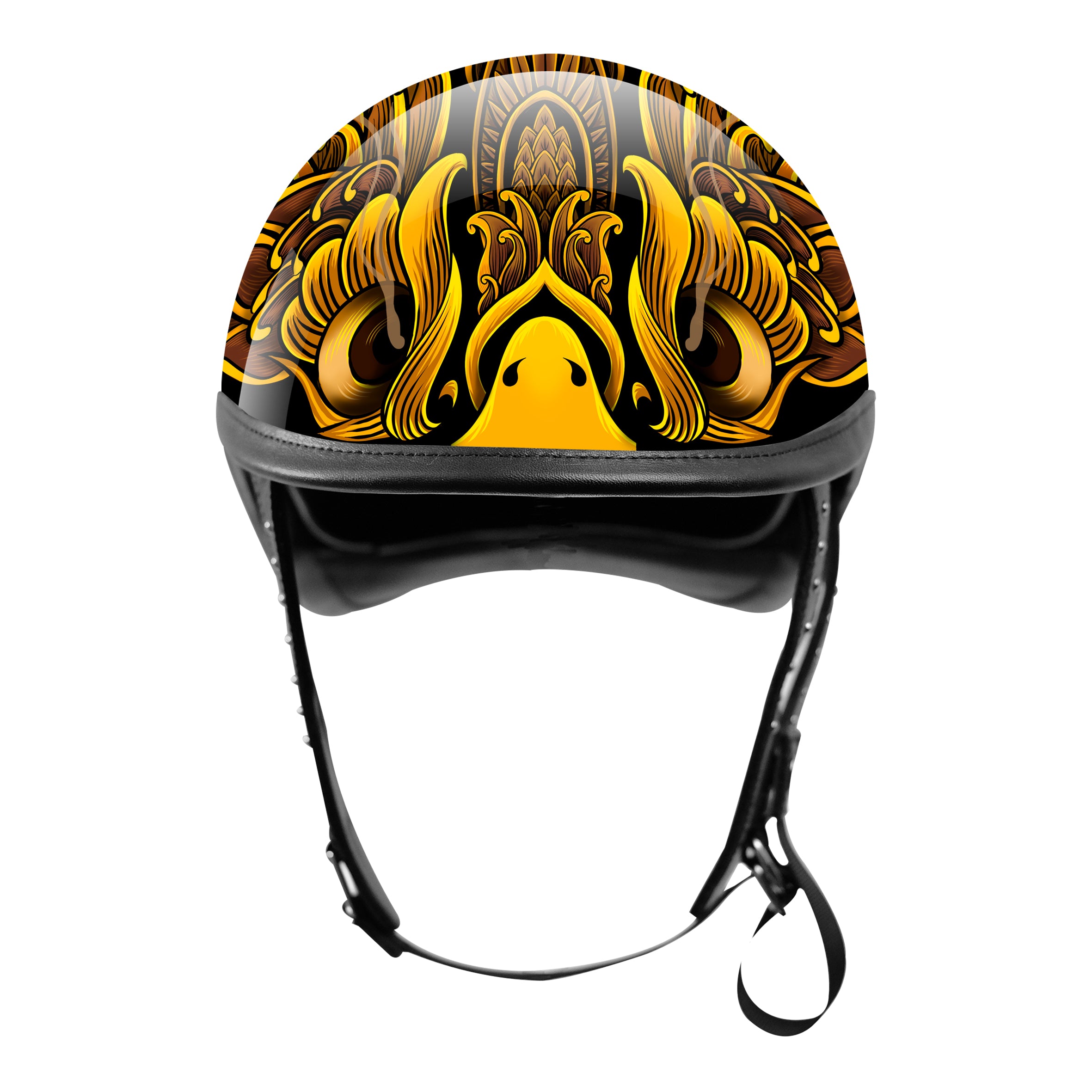 BikerStore Handcrafted Carbon Fiber Half Helmet with Leather Trim for Harley Motorcycle Riders