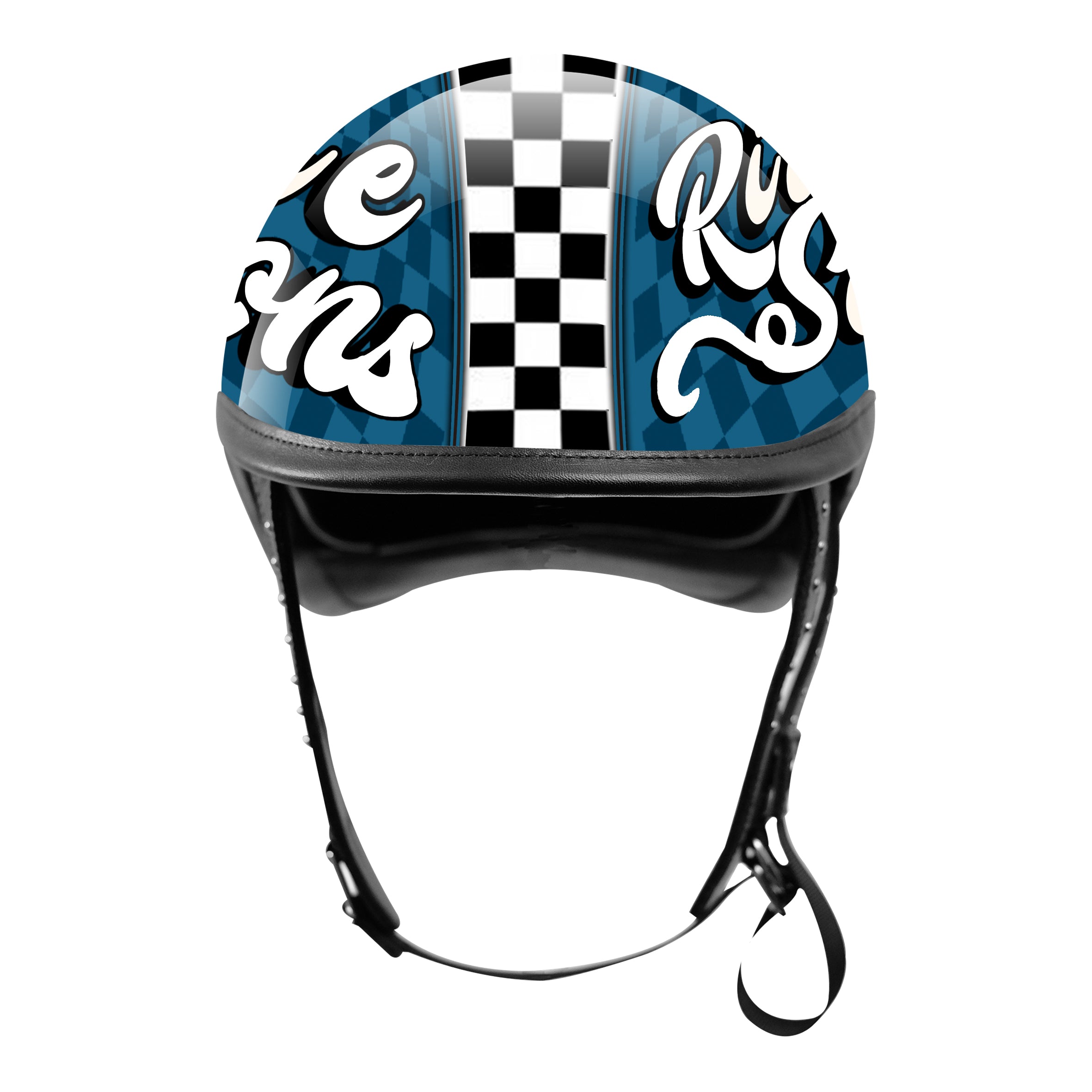 BikerStore Custom Painted Carbon Fiber Half Motorcycle Helmet with Leather Trim for Retro Riders