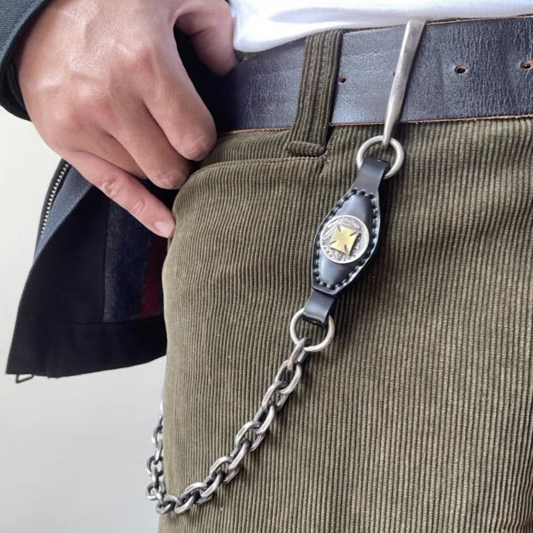 BikerStore Retro Motorcycle Horsehide and 925 Silver Pants Chain with Five-Cent Coin - Malaysia Exclusive