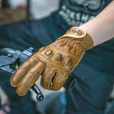 BikerStore Classic Retro Motorcycle Riding Gloves - Touchscreen Thumb and Index, Breathable Perforated Design