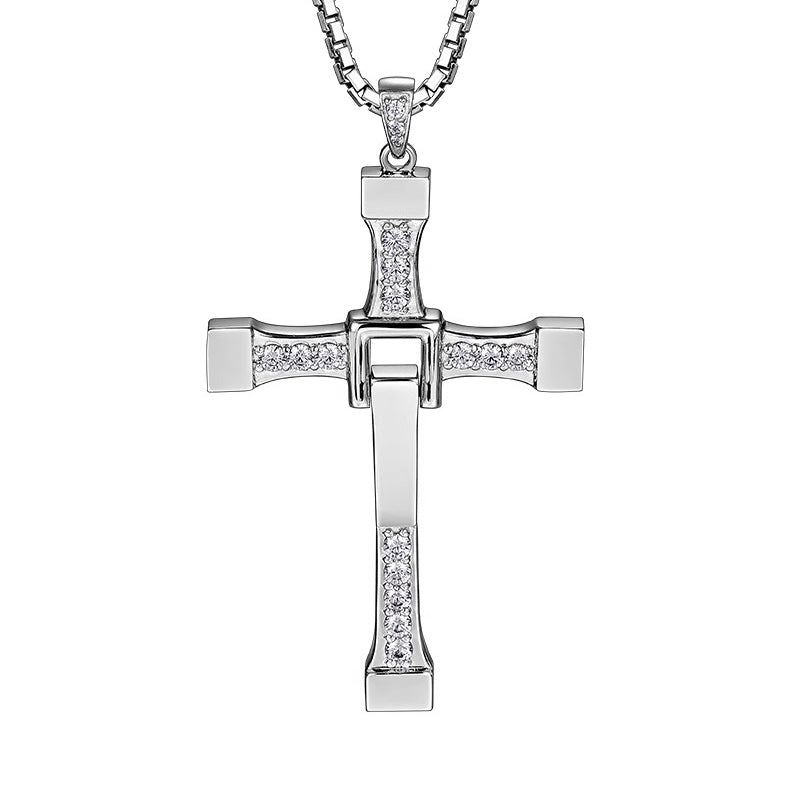 BikerStore Silver Cross Pendant Necklace with Synthetic Zircon