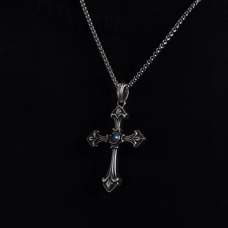 BikerStore Sterling Silver Cross Pendant Necklace for Harley Riders