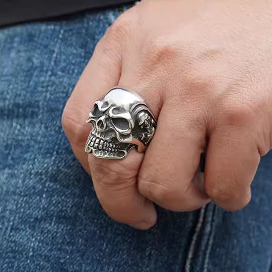 Vintage Style Handcrafted 925 Silver Skull Ring - Motorcycle Vintage Style Handcrafted 925 Silver Skull Ring - Motorcycle